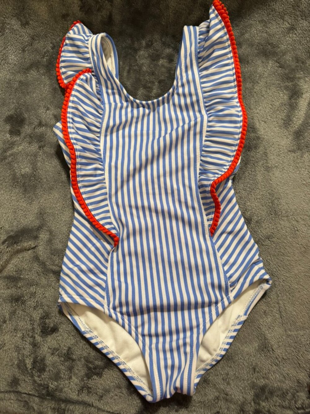 Cat & Jack Blue Striped Ruffle One Piece Swimsuit XS 4/5